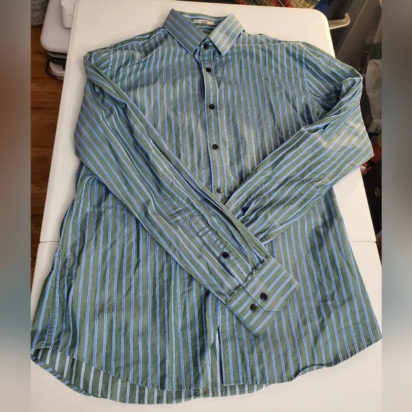 Express | Shirts | Express Fitted Mens Dress Shirt Large Button Up 0 Cotton  Striped Long Sleeve | Poshmark
